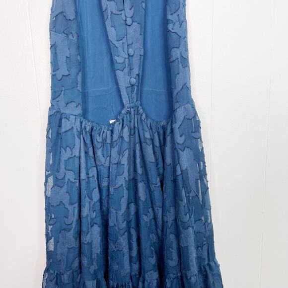 Urban Outfitters Kimchi Blue Julianna Tiered Maxi Dress XS T Back Blue Jacquard - Picture 7 of 15